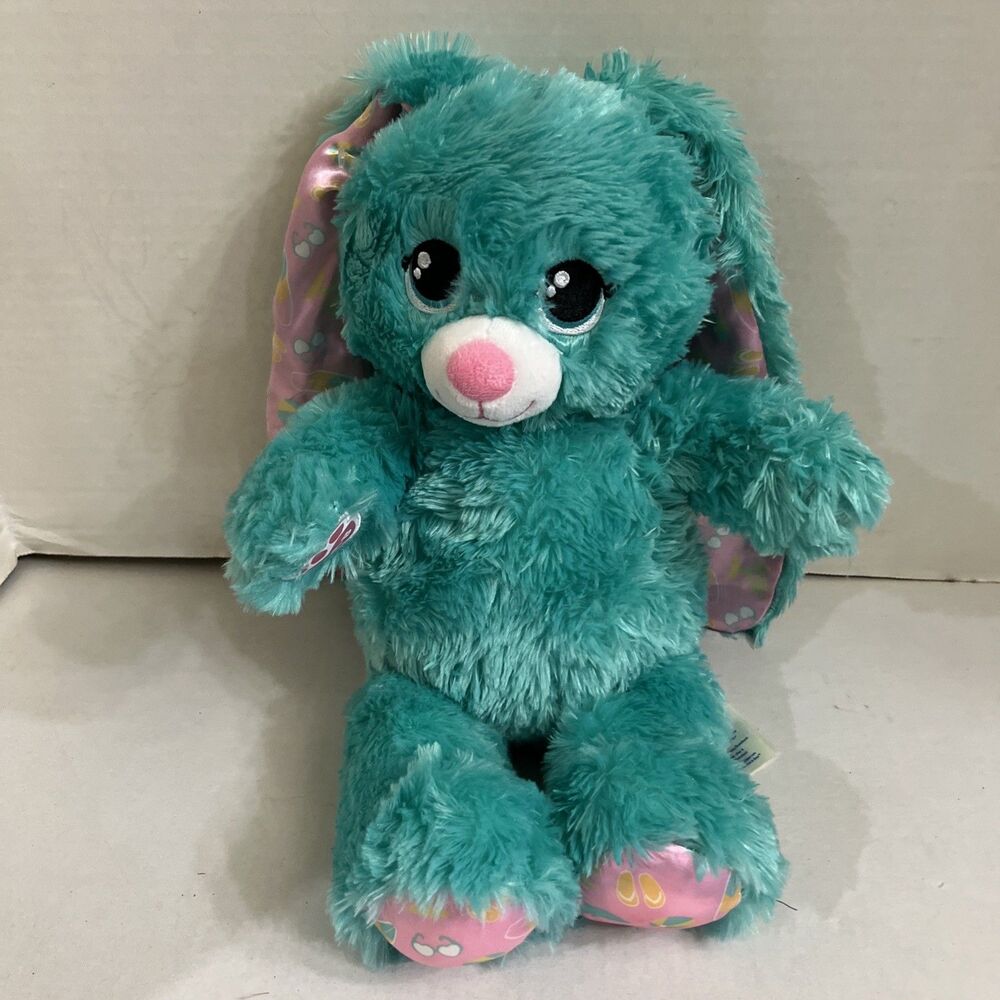 Build A Bear Teal Bunny Rabbit Plush Satin Ears Feet Flip Flop Easter 16”